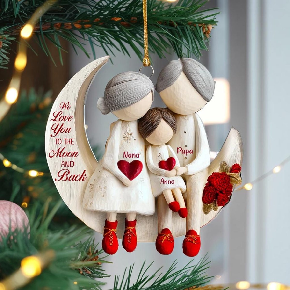 Personalized Grandparents Ornament We Love You To The Moon And Back Nana Papa Grandchild Christmas Ornament Custom Family Keepsake