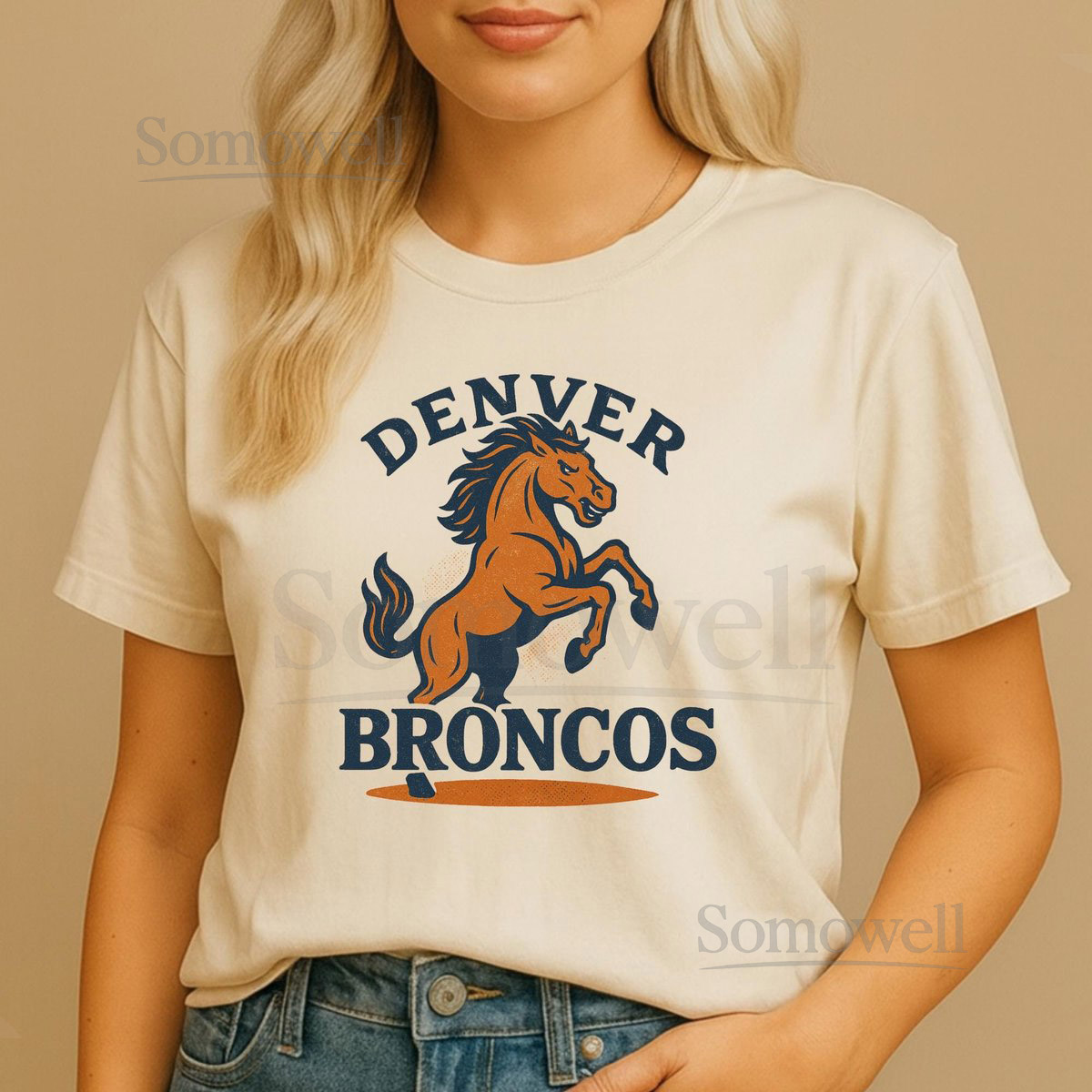 Vintage Denver Broncos T-Shirt Retro Horse Graphic Distressed NFL Tee_589