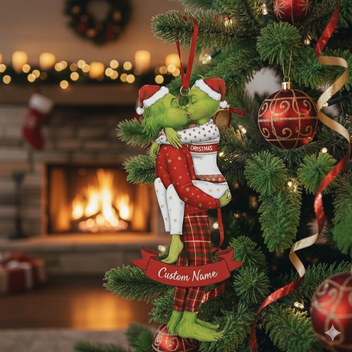 Personalized Grinch Couple Kissing Acrylic Ornament Grinch Ornament Couple Christmas Ornament The Grinchmas Decor Newly Wed Ornament