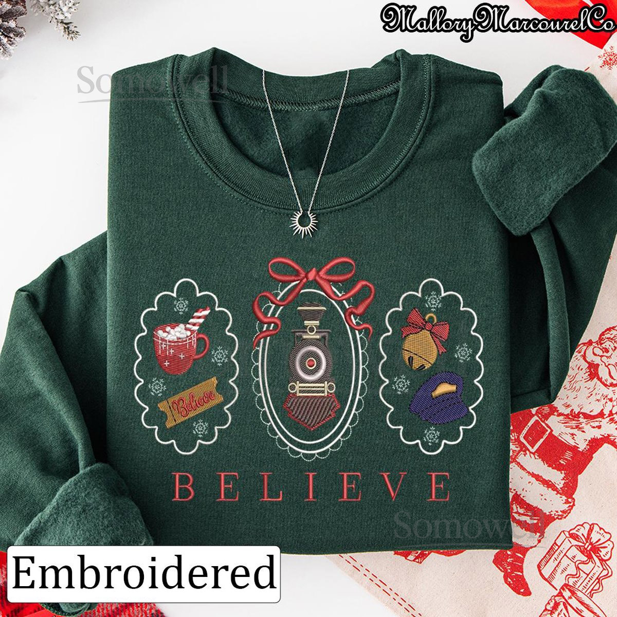 Embroidered Believe Christmas Sweatshirt Polar Express Embroidered Shirt Vintage Holiday Crewneck Merry Christmas Family Vacation Gift_58