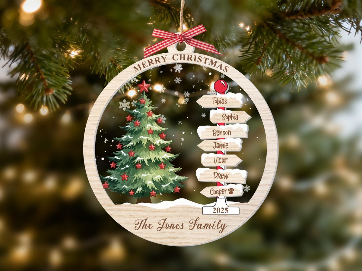 Custom 2025 Family Christmas Ornament Personalized Ornament with Names Christmas Tree Ornament Xmas Tree Decor Holiday Keepsake