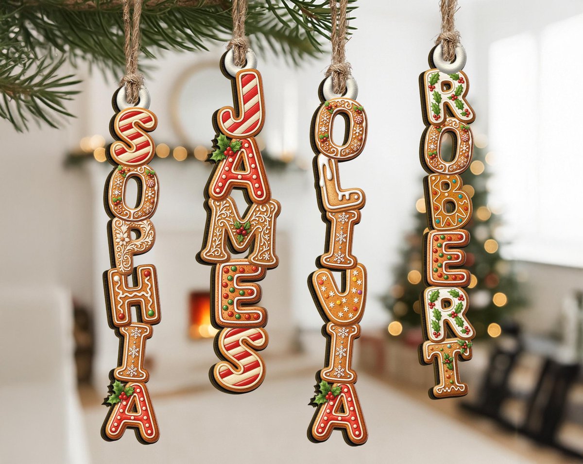 Custom Gingerbread Letter With Name For Family Kids Personalized Family Wood Ornament Christmas Tags for Stocking Alphabet Ornament