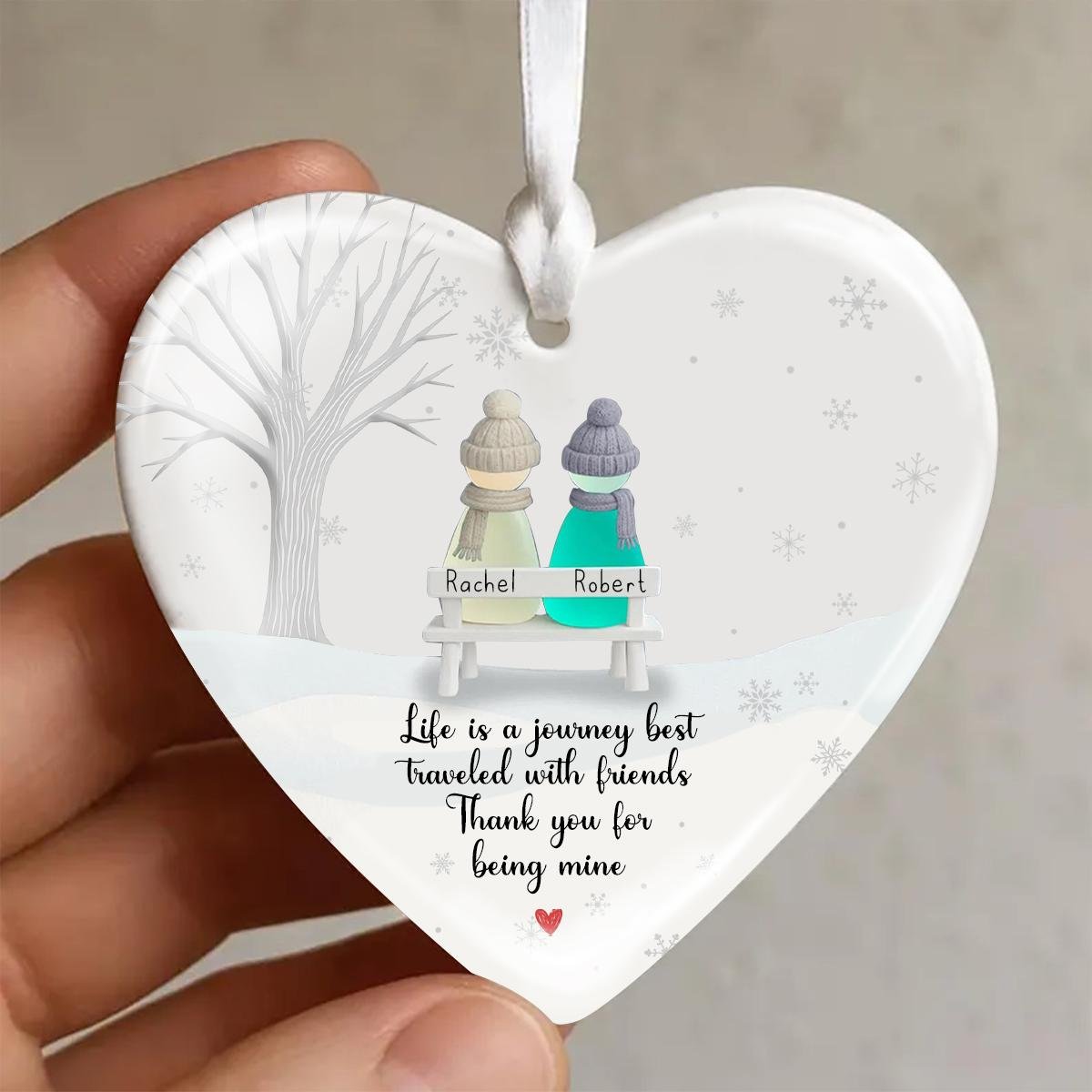 Custom Personalized Friendship Sea Glass Ornament Best Friend Christmas Decor Gift Ceramic Keepsake for Long Distance Friends Tree Decor
