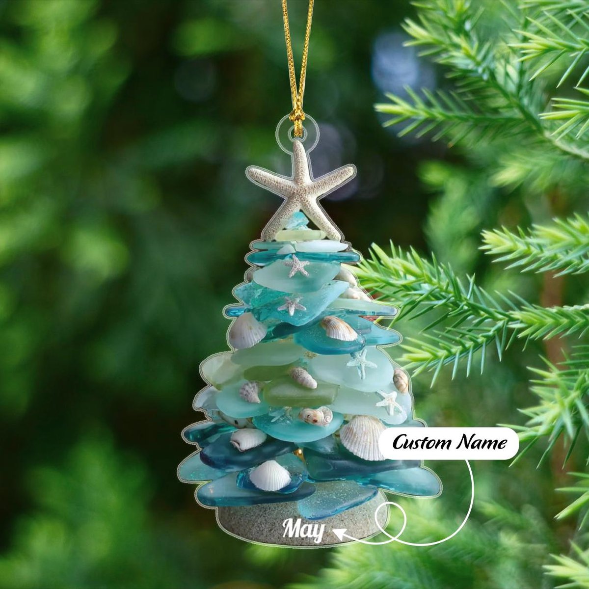 Personalized Sea Glass Christmas Tree Ornament Custom Coastal Xmas Decor Ocean Inspired Gift for Beach Lovers
