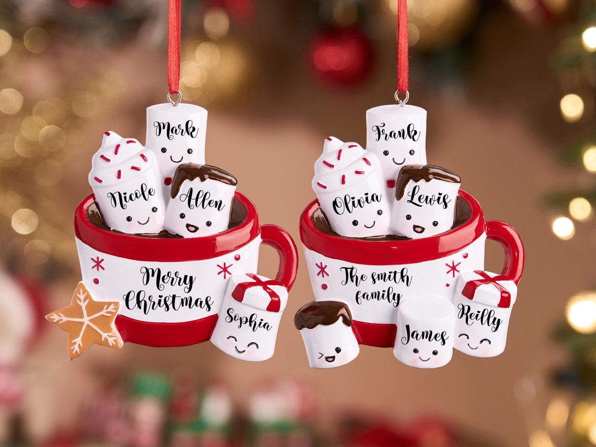 Personalized Resin Family Ornament Coffee Cup Christmas Family Ornament Marshmallow Family of 23456 Ornament 2025 Christmas Decor