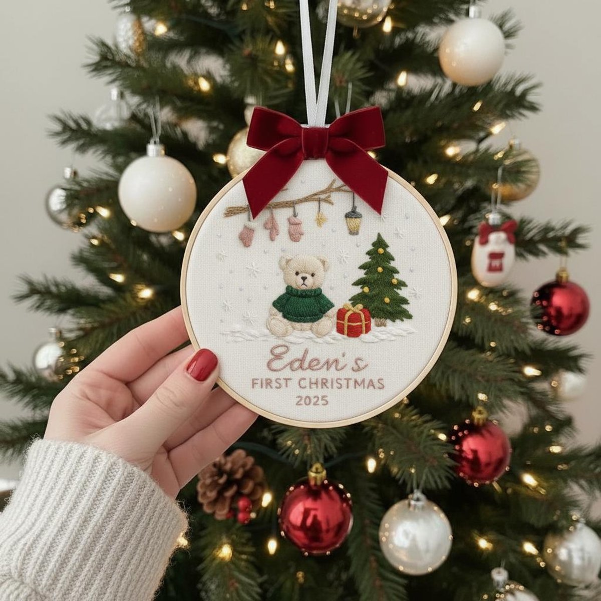 Personalized Babys First Christmas Ornament Custom Embroidered Keepsake Newborn Holiday Gift Baby Girl Christmas Decoration