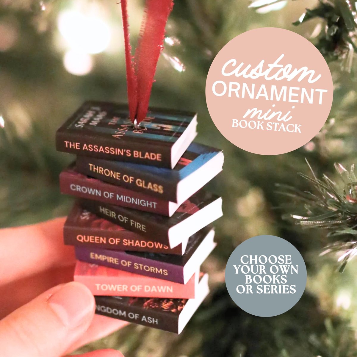 CUSTOM Mini Book Stack Ornament handmade christmas fantasy series Miniature tiny books romance choose your own gift idea reader