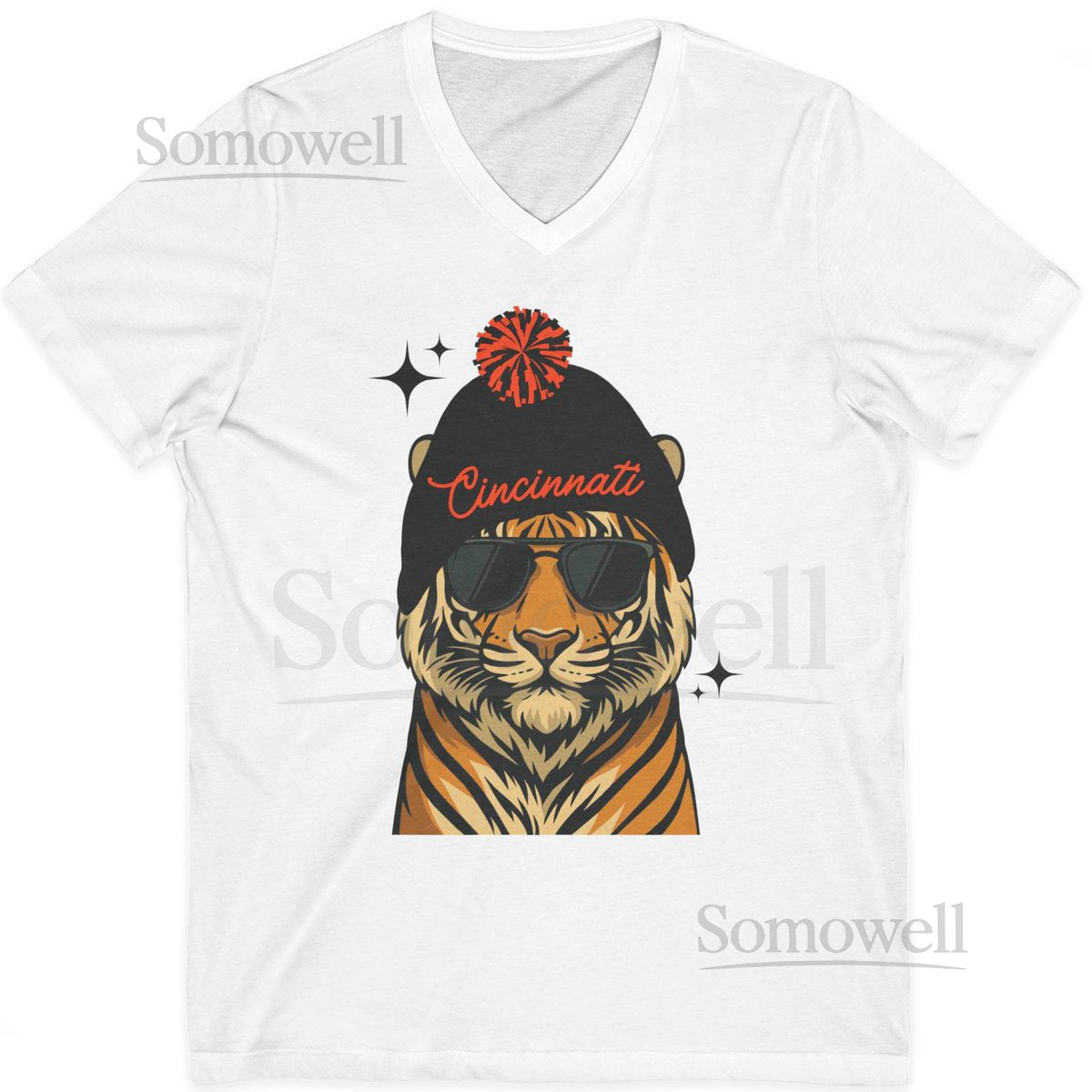 Cincinnati V-Neck Bengal Tiger Graphic Tee Football Fan Gift_566