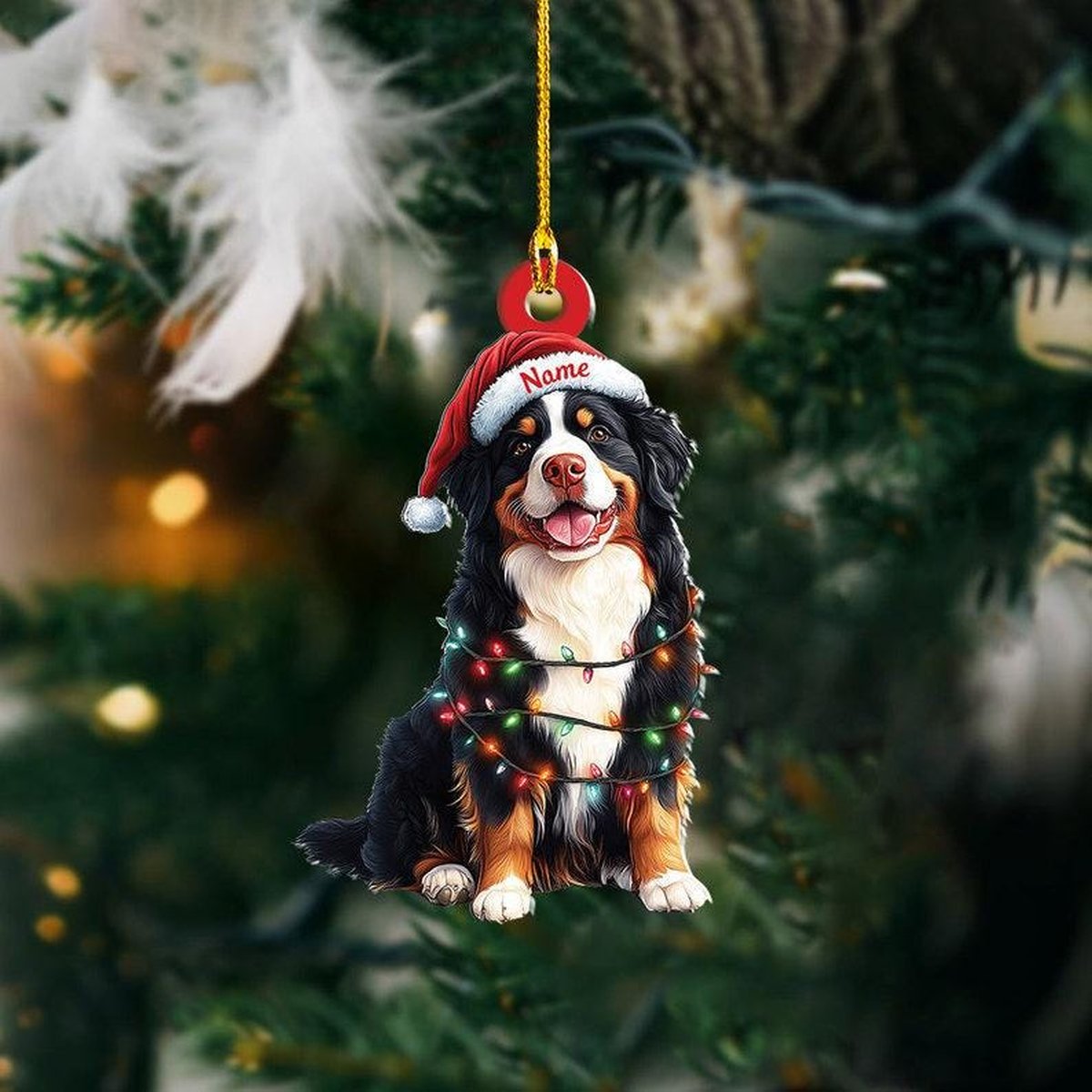 Personalized Bernese Mountain Dog Christmas Lights Ornament Bernese Mountain Dog Ornament Bernese Mountain Dog Car Ornament