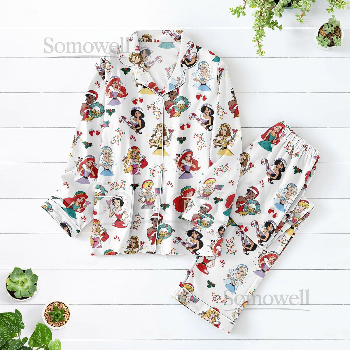Disney Princess Christmas Pajamas Set Cinderella Belle Tiana Xmas Pajamas Holiday Pajamas Magic Kingdom Matching Family Pajamas_32