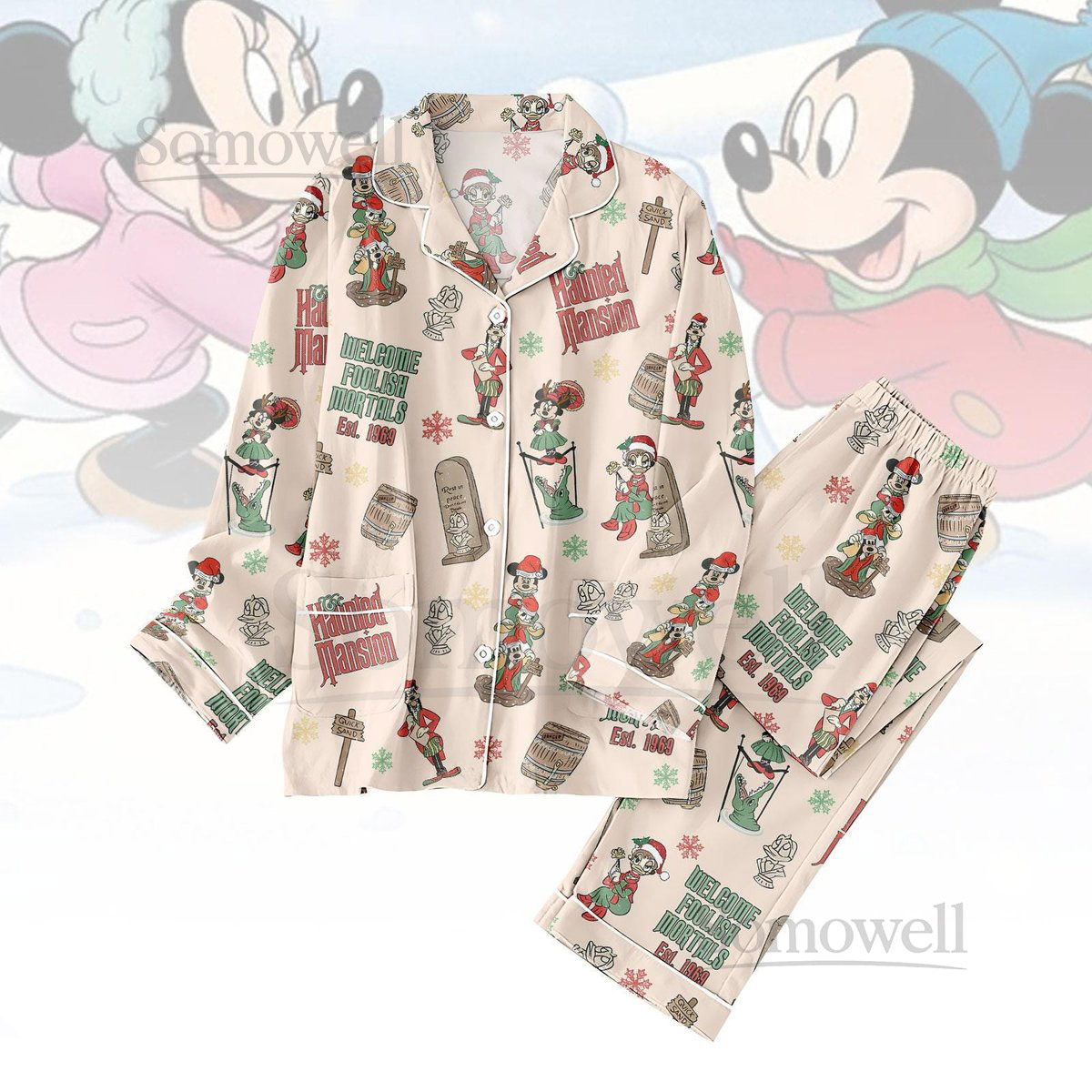 Disney Haunted Mansion Christmas Pajamas Set Mickey and Friends Women Pajamas Disney Lights Shirt Mickey's Very Merry Xmas Pajamas_26