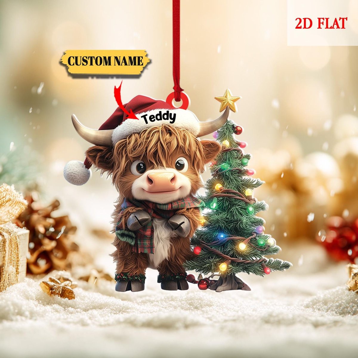 All I Want For Christmas Personalized Ornament Acrylic 2D Ornament Cow 2025 Christmas Ornament 2025 Highland Cow Scotland Ornament