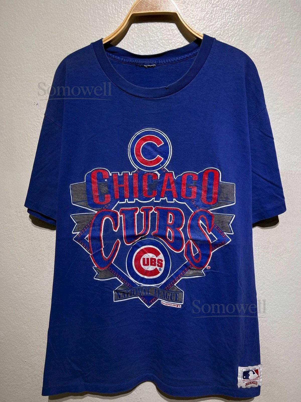 Vintage 90s Chicago Cubs MLB T-Shirt Size XL Nutmeg Mills Baseball Sportswear Big Logo National League Fan Merch Distressed Faded Thrashed_1020