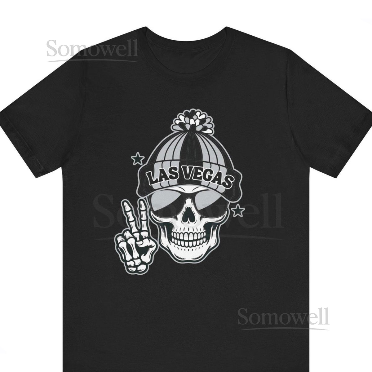 Las Vegas Football Fan T-Shirt Trendy Skeleton With Beanie Hat Graphic Tee_453