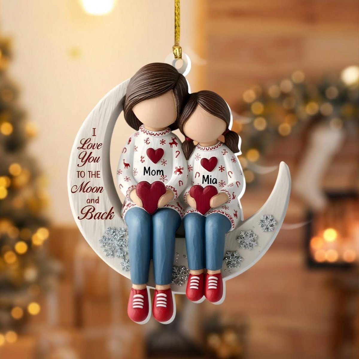 Personalized Mom Daughter Moon Ornament I Love You to the Moon and Back Custom Family Christmas Gift 2025 2D Flat Ornament