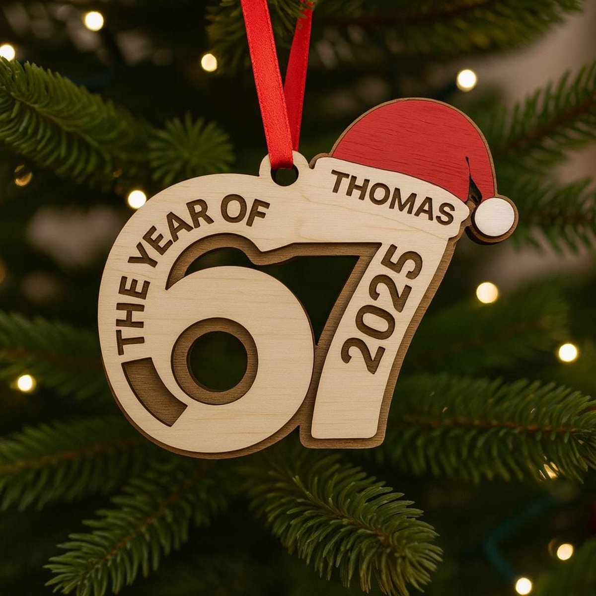 Custom Name Viral 67 Wood Ornament Six Seven Ornament Personalized Ornament Funny Teen Grandkid Gift Gen Alpha Humor 67 Meme Ornament