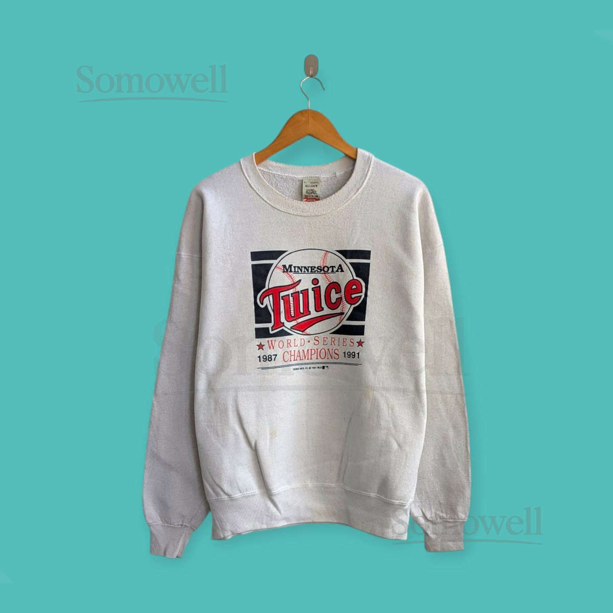 vintage 1991 Minnesota twins sweatshirt Minnesota twins crewneck Minnesota twins sweater pullover streewear style white colour size x-large_869