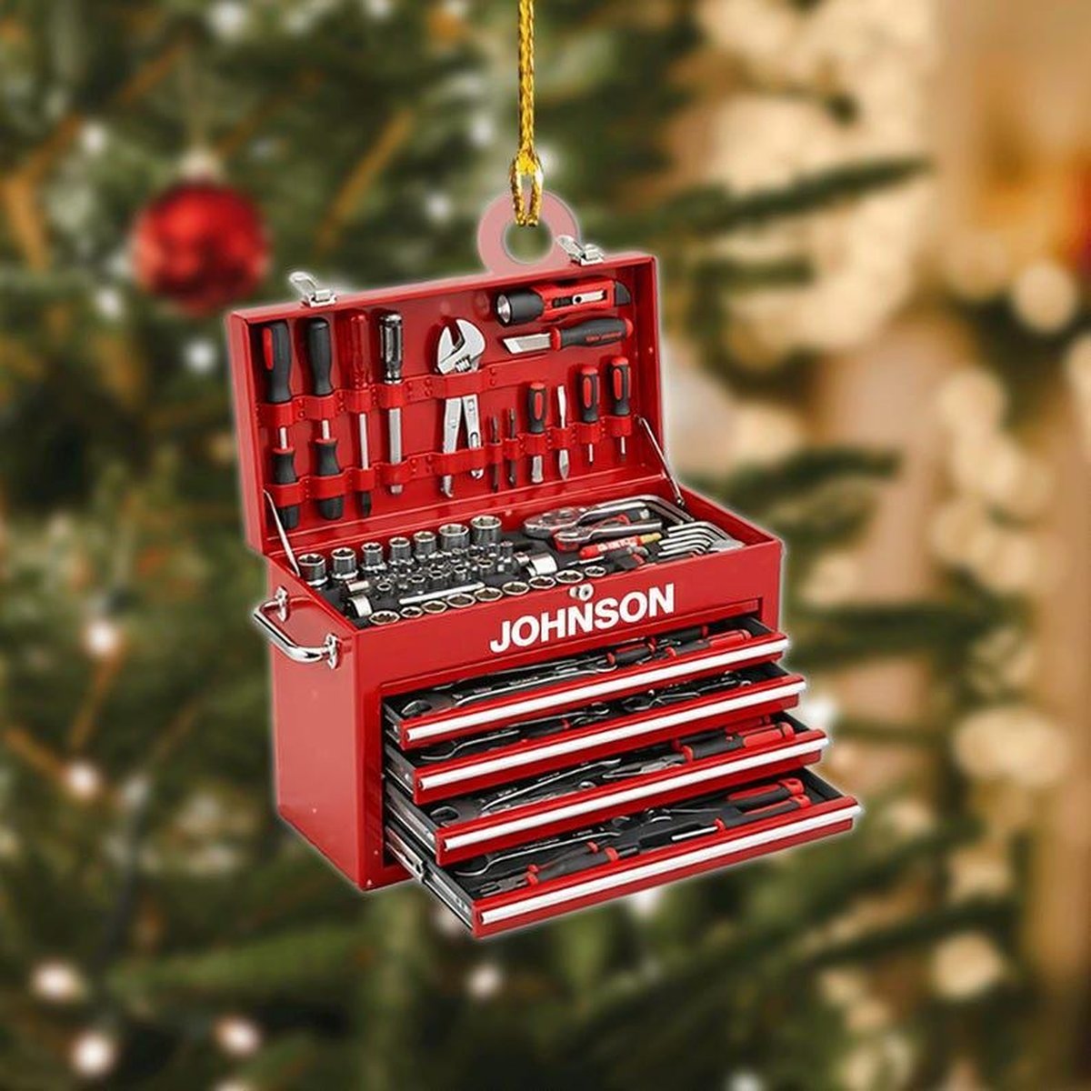 Personalized Toolbox Christmas Ornament 2025 Custom Tool Chest Holiday Keepsake Decoration for Mechanics and Handymen 2D Flat Ornament