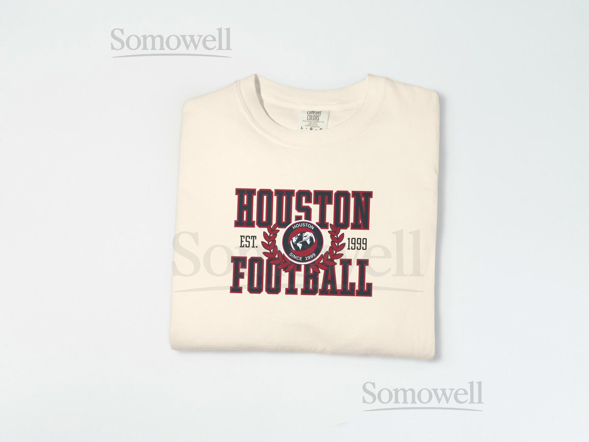 Houston Football Shirt Comfort Colors 1717 Vintage Collegiate Crest Football Mom Game Day Tee Retro Graphic Football _242