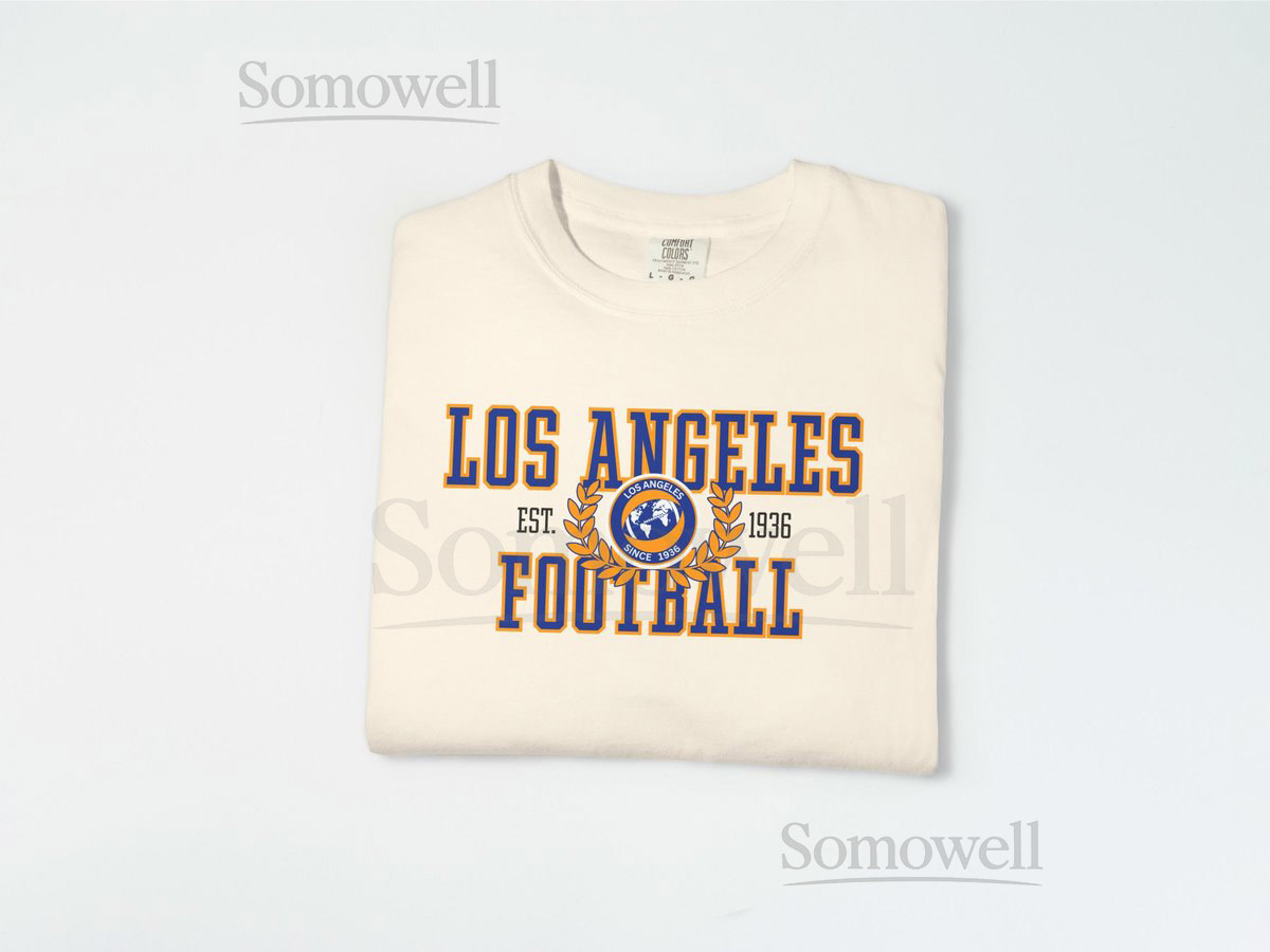 Los Angeles Football Shirt Comfort Colors 1717 Vintage Collegiate Crest Football Mom Game Day Tee Retro Graphic LA Football Season_555
