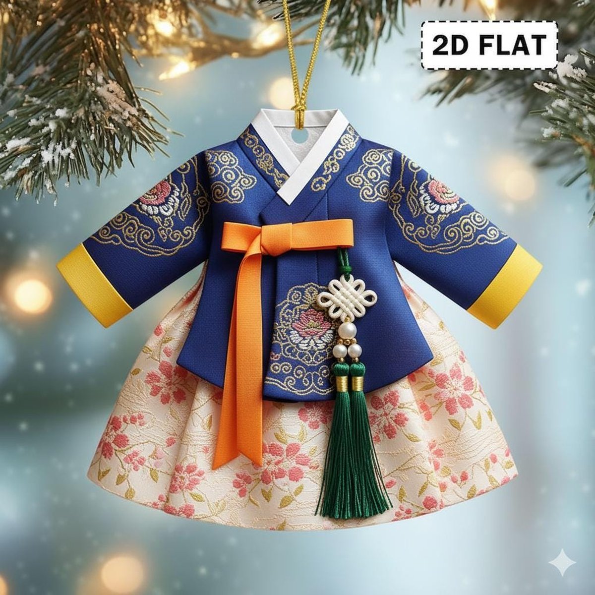Personalized Korean Hanbok Ornament 2D Flat Custom Name Acrylic Christmas Decor Traditional Asian Cultural Gift Keepsake 2025