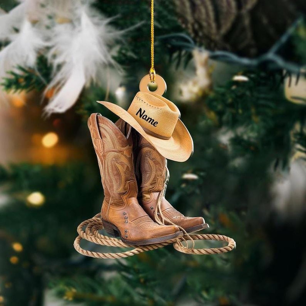 Personalized Cowboy Hat and Boots Christmas Ornament Western Country Holiday Decor Gift for Cowgirls And Cowboys