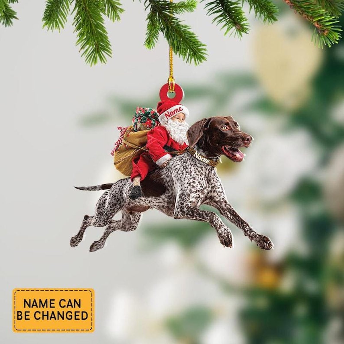 Santa Riding German Shorthaired Pointer Dog Ornament Realistic Dog Christmas Decoration Funny Santa Claus Pet Lover Gift