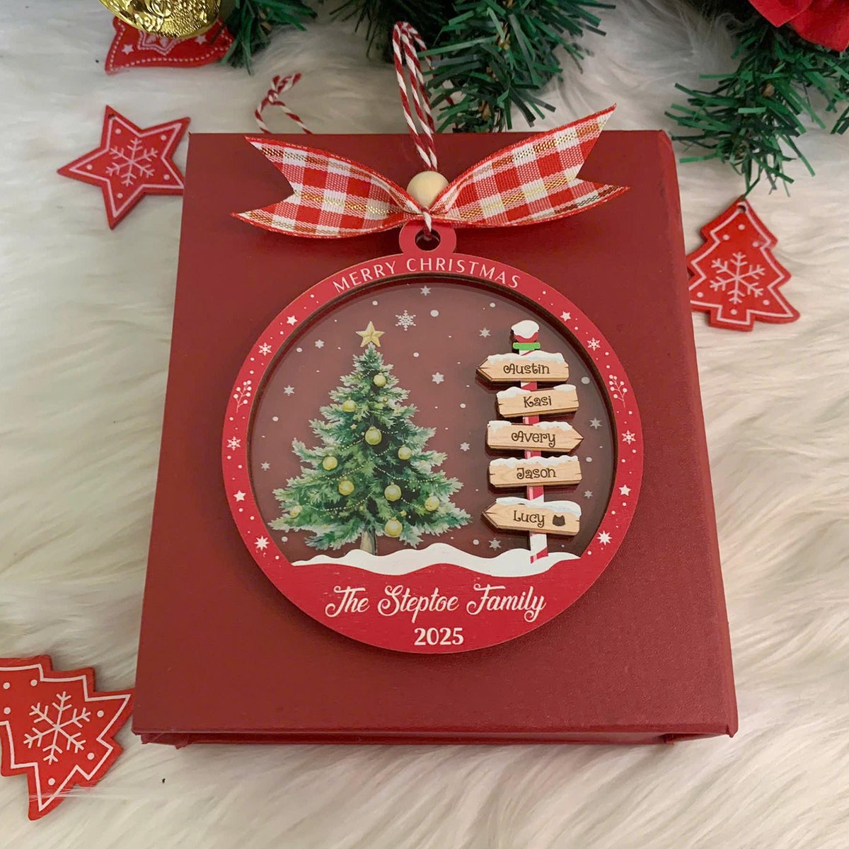 Personalized 2025 Family Christmas Tree Ornament Custom Wooden Family Christmas Ornament Engraved Ornament Christmas Holiday Ornament