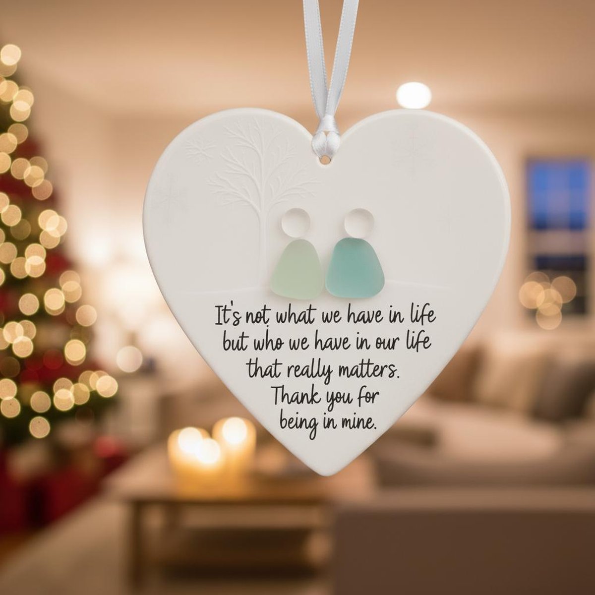 Heart Sea Glass Friendship OrnamentTimeless Friendship Ceramic Heart KeepsakeChristmas Tree Hanging GiftBest Friend Sea Glass Decor