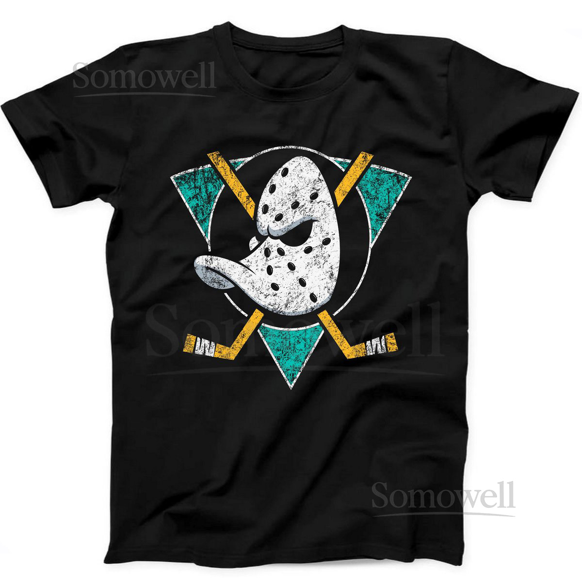 Mighty Ducks NHL Hockey Team Logo Cool Gift Retro Tee Black T Shirt 503_296