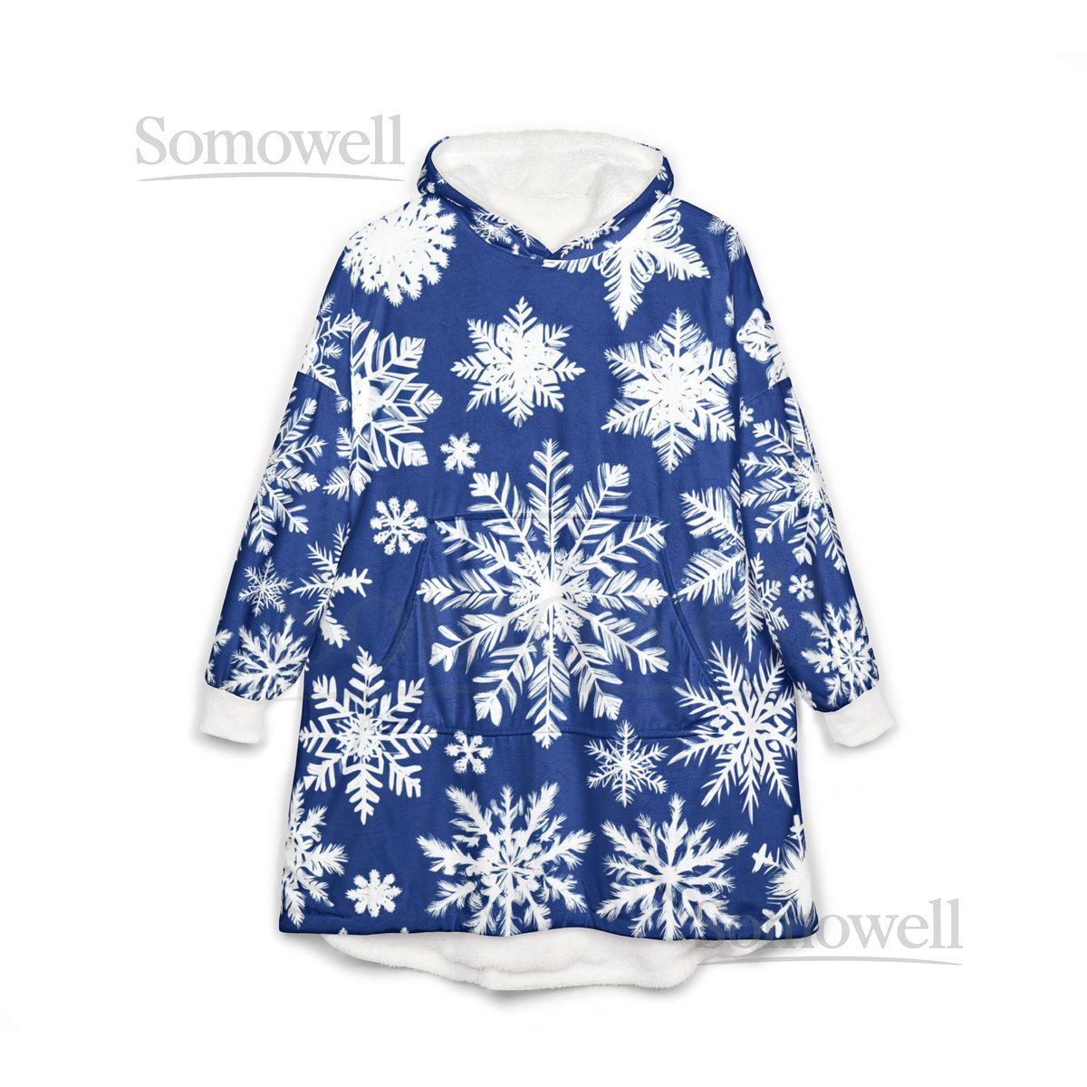 Cozy Unisex Hooded Blanket with Snowflake Design Perfect for Winter Holiday Party Family Gatherings Christmas Movie Marathons - Dark Blue_29