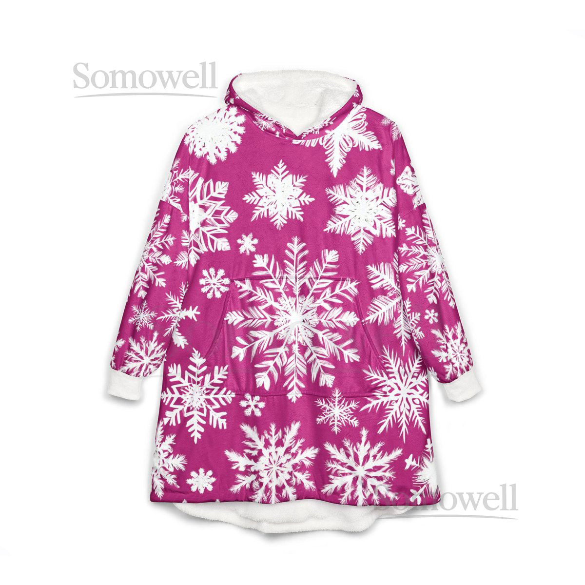 Cozy Unisex Hooded Blanket with Snowflake Design Perfect for Winter Holiday Party Family Gatherings and Christmas Movie Marathons - Pink_28