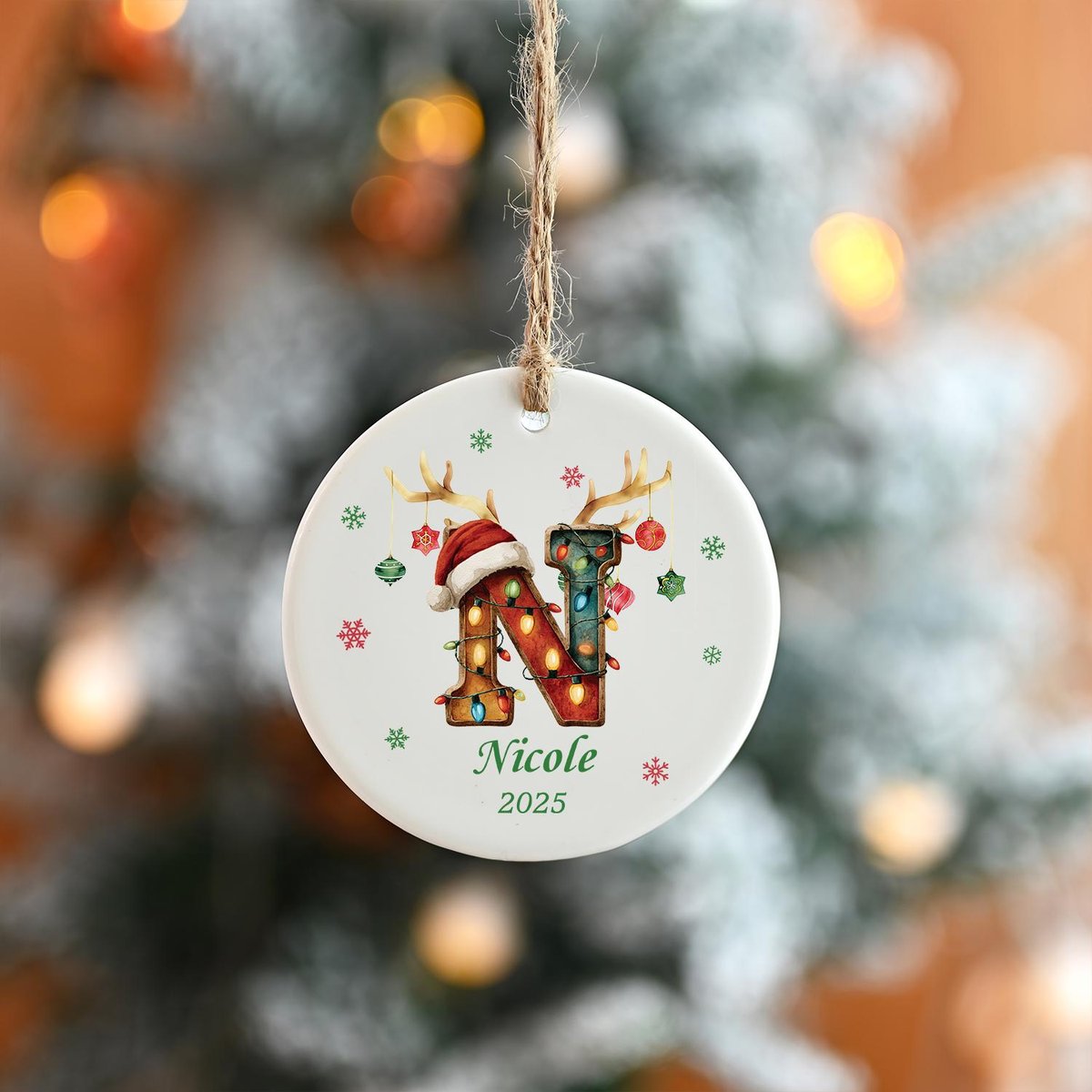 Personalized Initial Ornament Custom Letter Ornament Ceramic Christmas Ornament 2025 Christmas Sublimation Christmas Family Keepsake