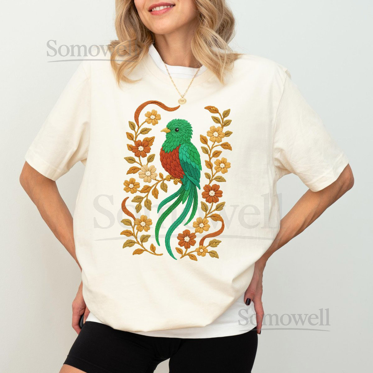 Quetzal Shirt Faux Embroidered Shirt Quetzal T-shirt Quetzal Lover Tee Floral Quetzal Gift Faux Crochet Quetzal Graphic Tee_155