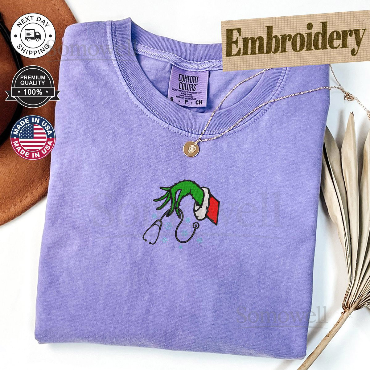 Embroidered Comfort Colors Green Christmas T-Shirt Nurse Tee Funny Christmas Nursing Shirt Healthcare Christmas Shirt Gift For Nurse_59