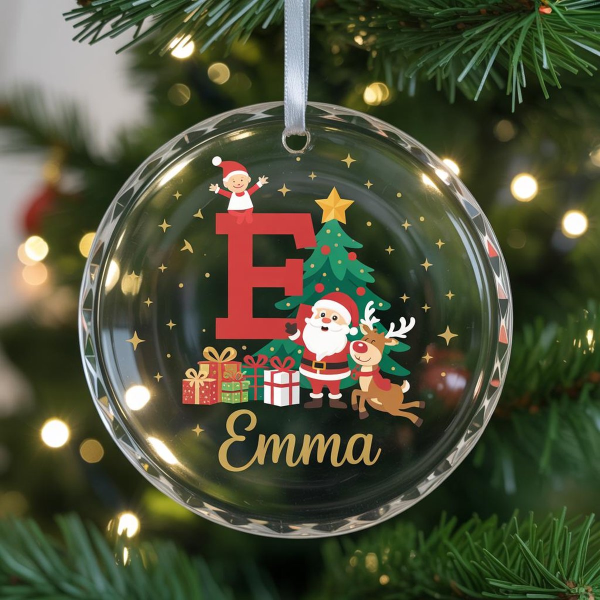 Custom Christmas Initial Ornament Cute Santa Ornament Personalized Christmas Tree Decor Kids Name Ornament 2025 Christmas Keepsake