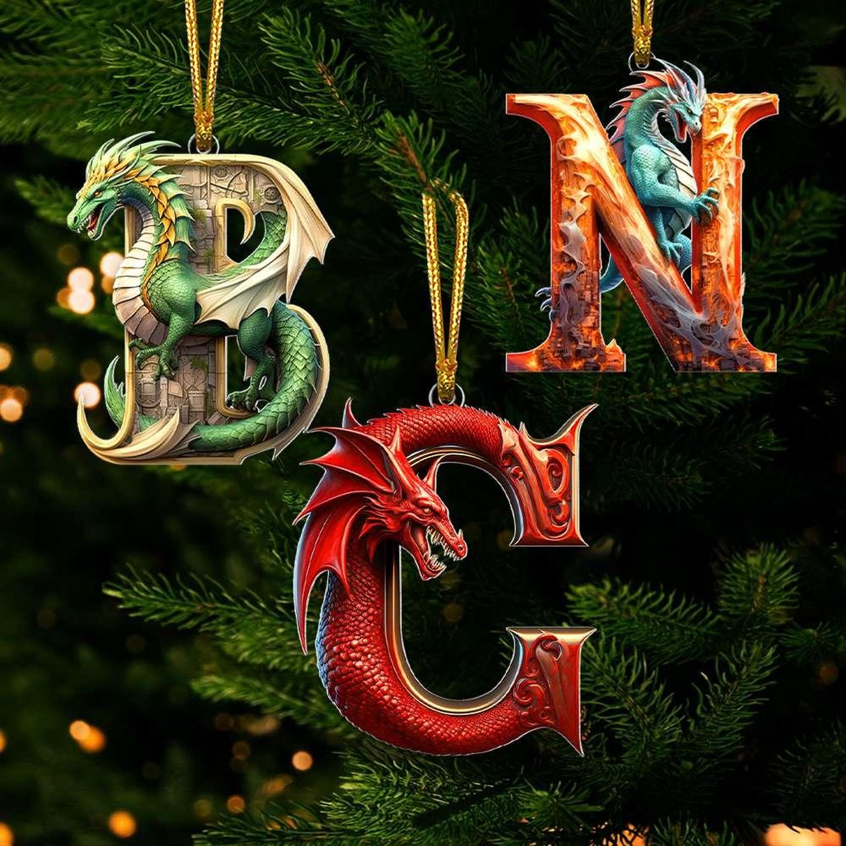 Personalized Alphabet Letter Christmas Dragon Hanging Ornament Dragon Initial Ornament Christmas Dragon Gift Dragon Lover Gift