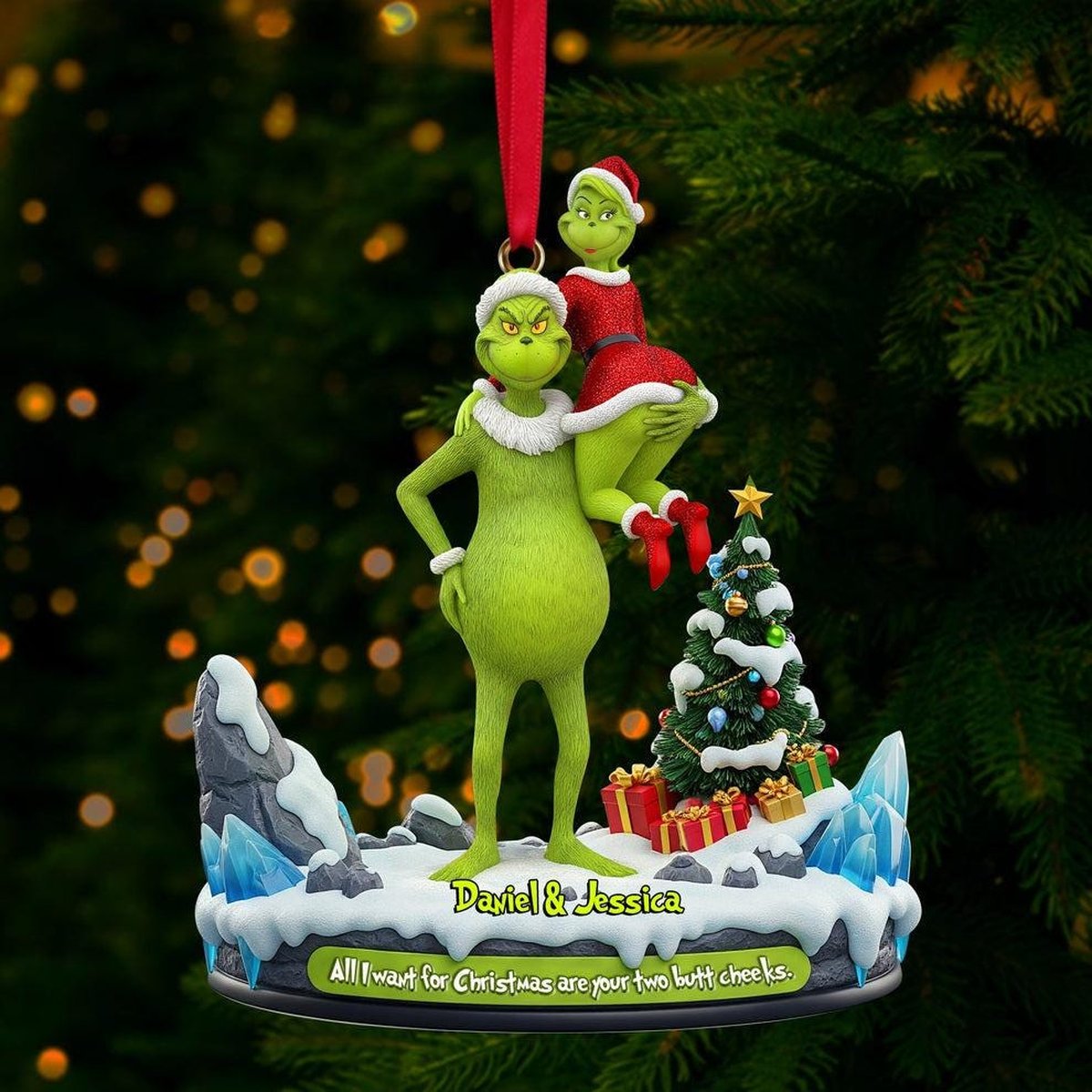 Funny Green Monster Acrylic Christmas Ornament Personalized Romantic Gift