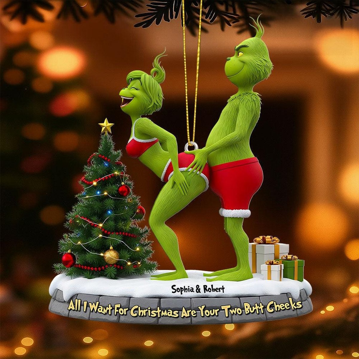 Funny Couple Christmas Ornament Personalized Green Monster Acrylic Gift