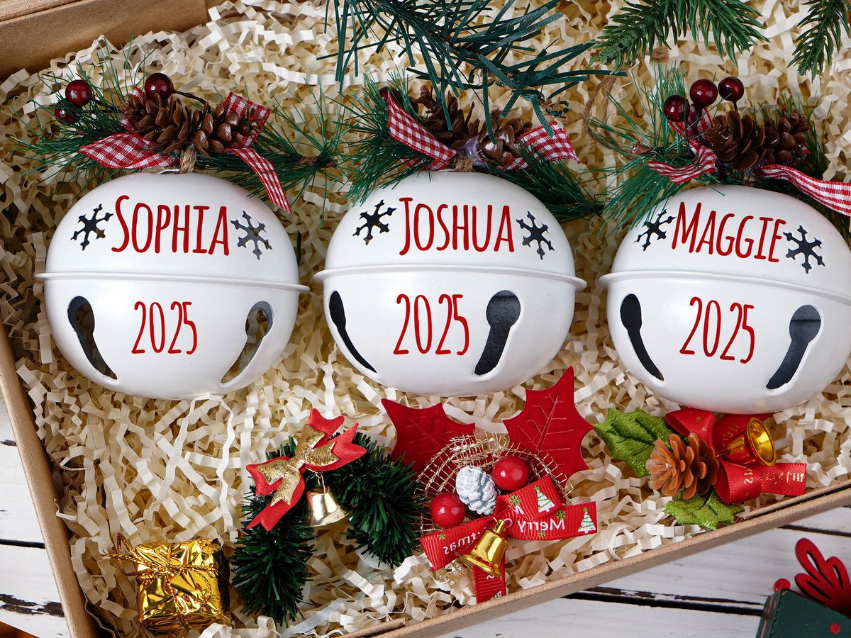 Custom Christmas Jingle Bell OrnamentPersonalized Christmas Tree OrnamentWhite Jingle BellXmas Large metal Jingle BellChristmas Decor