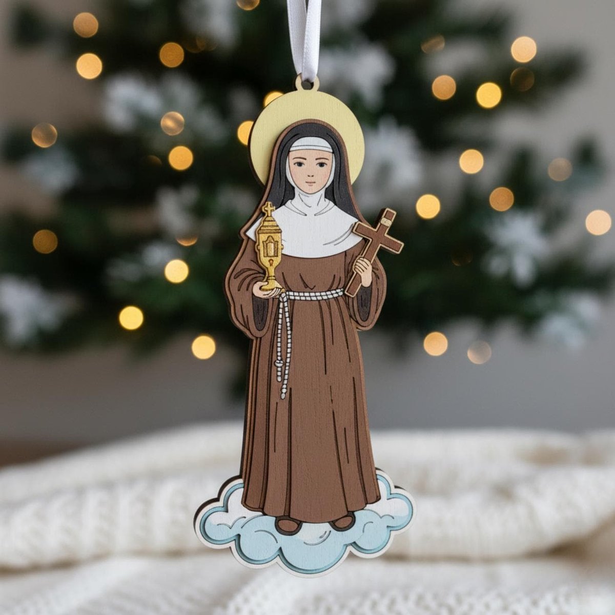 Catholic Saint Ornament Christian Christmas Decor Personalized Religious Gift Wooden Christmas Ornament