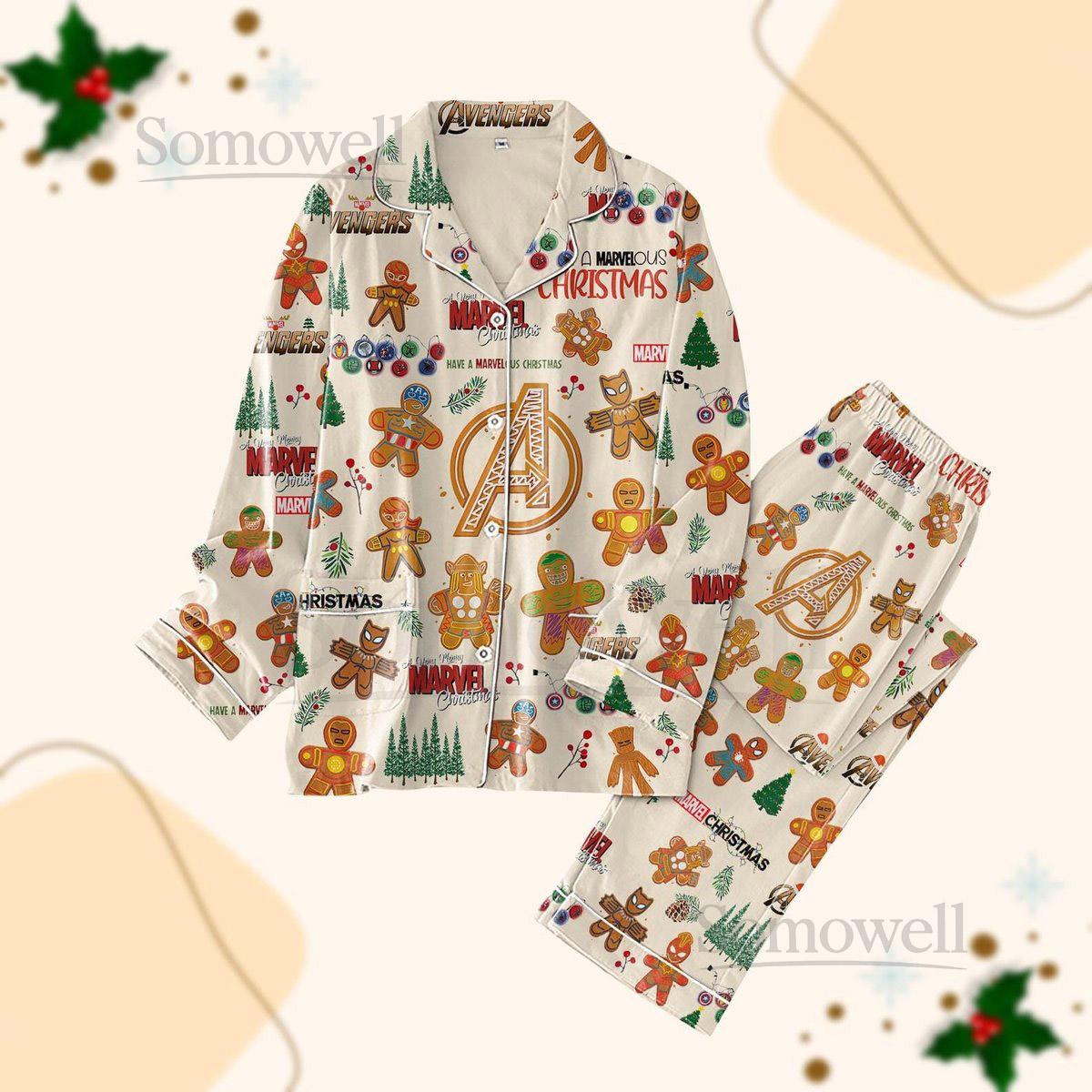 Avengers Christmas Pajamas Set Spiderman Women Pajamas Marvel Gingerbread Shirt Superhero Family Matching Pjs Mcu Xmas Gifts_1