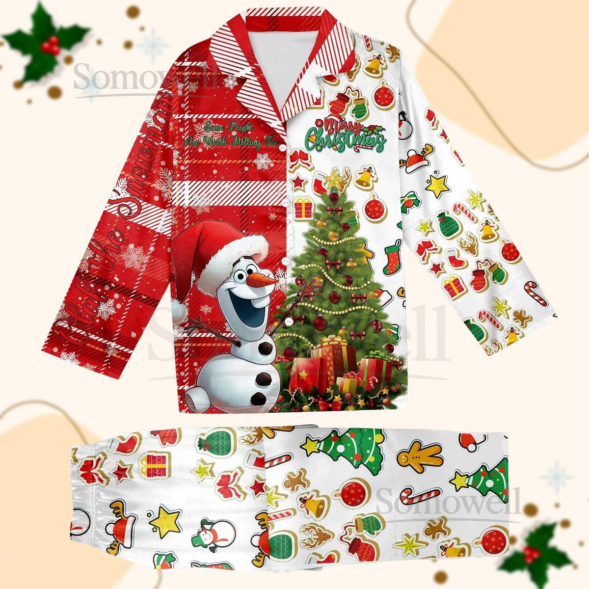 Disney Frozen Olaf Pajamas Set Cute Disney Snowman Holiday Pajamas Merry Xmas Olaf Shirt Christmas Tree Pj Set Santa Olaf Pajamas_24
