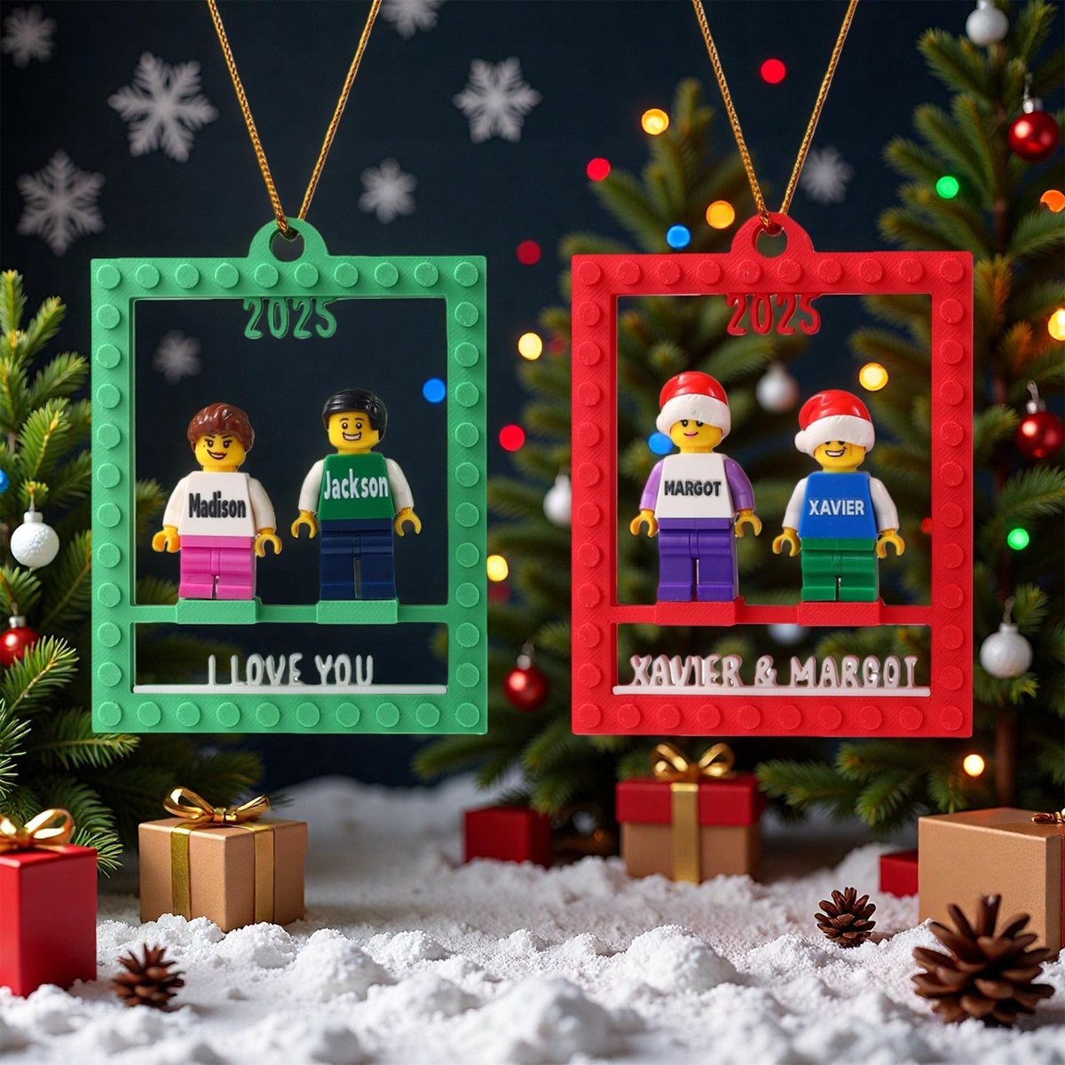Custom Christmas Minifigure Ornament Personalized Family Building Block with Names Year Unique Holiday Tree Decoration for 2025