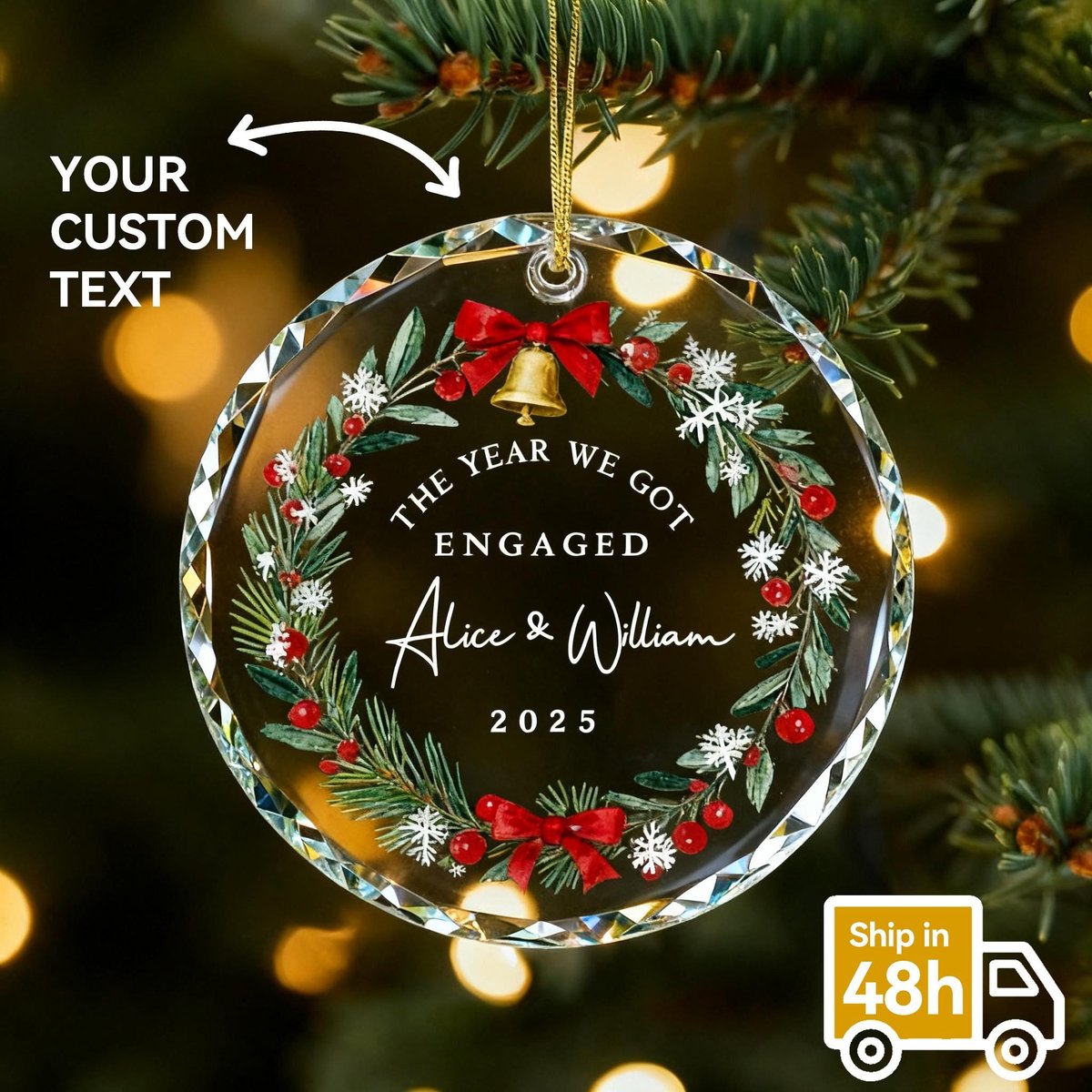 Personalized Engagement Ornament 2025 The Year We Got Engaged Christmas Ornament Custom Couple Name Keepsake Gift