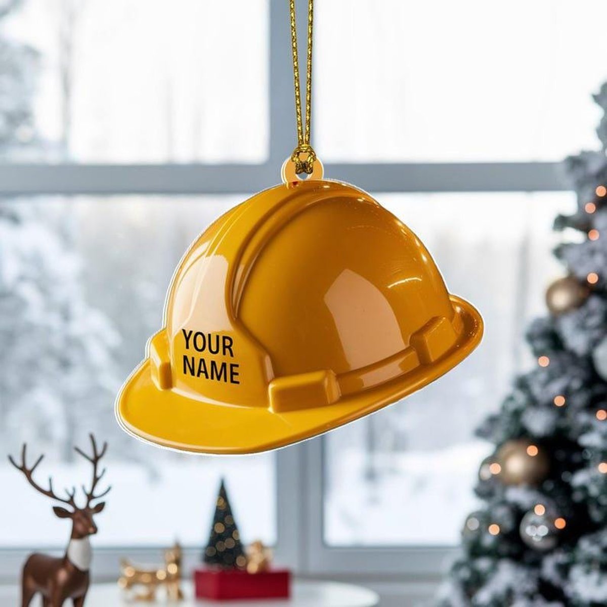 Custom Construction Hard Hat Christmas Ornament Flat 2D Acrylic Tree Hanging Decor Personalized Gift for Builders Engineers Contractors