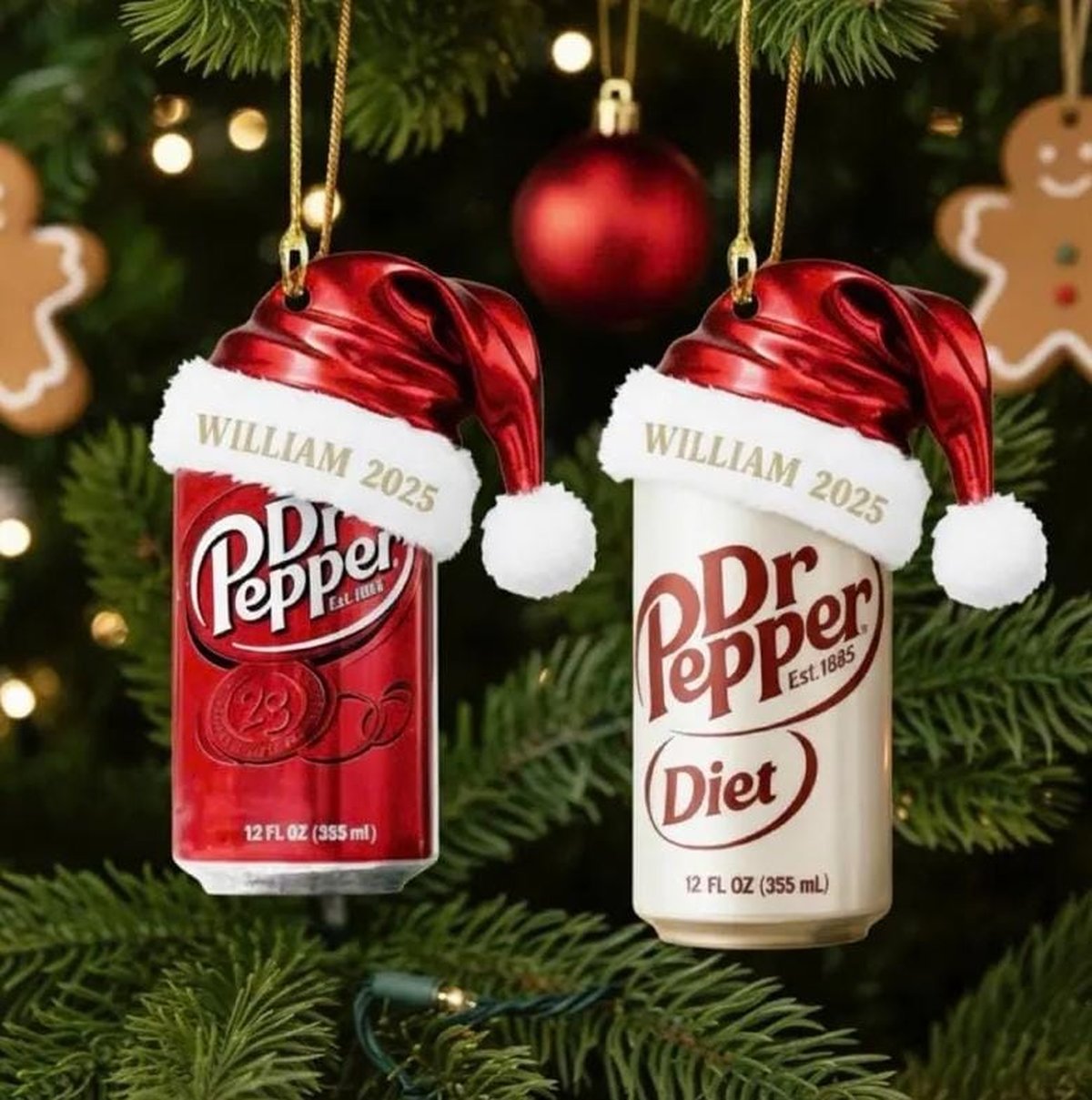 Personalized Dr Pepper Christmas Ornament 2025 Custom Name Flat Acrylic Soda Can Ornament Santa Hat Tree Decoration Dr Pepper Lover Gift