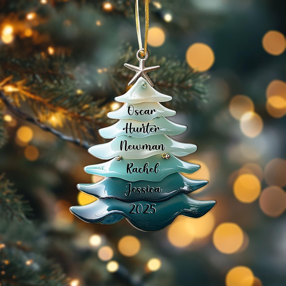 Coastal Family Custom Name Acrylic Ornament 2D Flat Custom Family Tree Sea Glass Style Christmas Gift Personalized Xmas Ornament 2025