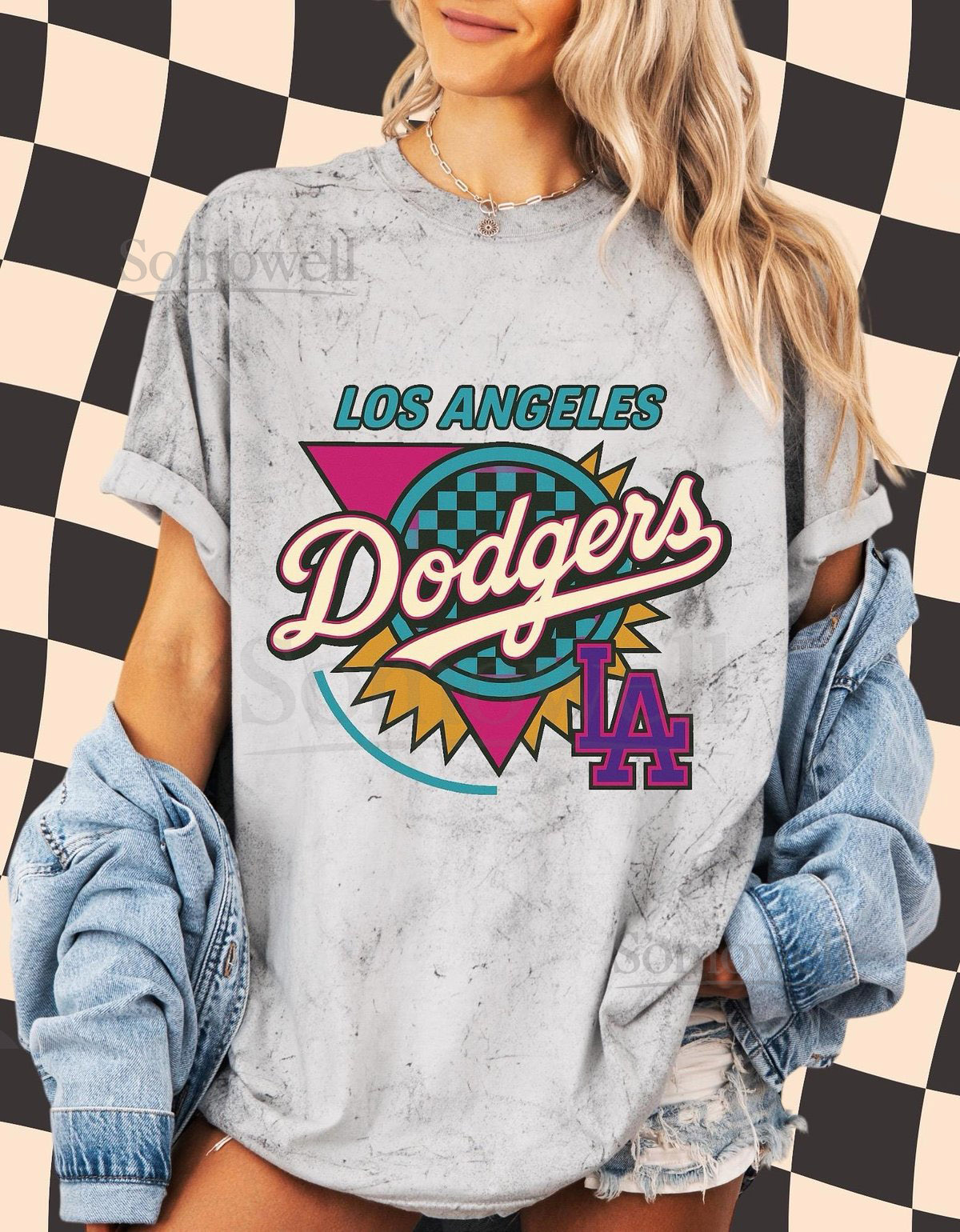 Retro Los Angeles Dodgers Tee 90s Vintage Graphic Distressed Gray Wash_752