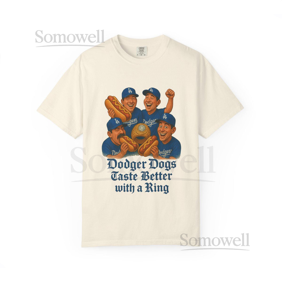 LA Dodgers Champions T-Shirt Fun Baseball Tee Dogs Taste Better With Ring_527